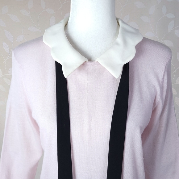 Talbots Coquette Twee Knit Top Retro Collar Merino Wool Sweater Pastel Pink L - Picture 7 of 14